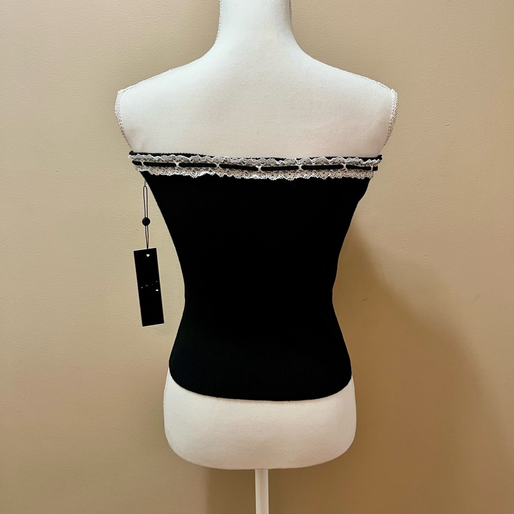 NWT Emerson Lang Black Sleeveless Tube Top With Bow Detail Size Medium - Picture 4 of 8